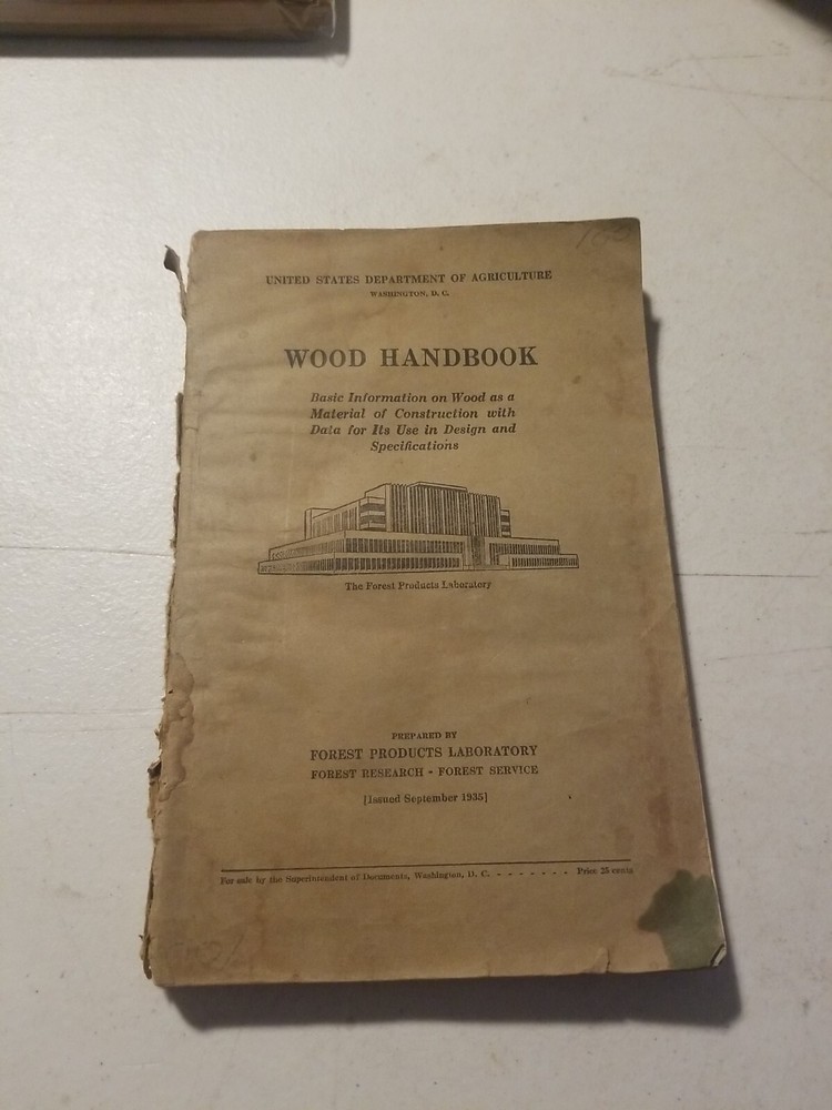 U.S.D.A. Forest Products Laboratory 1935 Wood Handbook Softcover