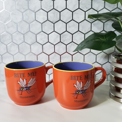 Bite Me! Mosquito Minnesota We're Here All Summer Orange Mug Set of 2