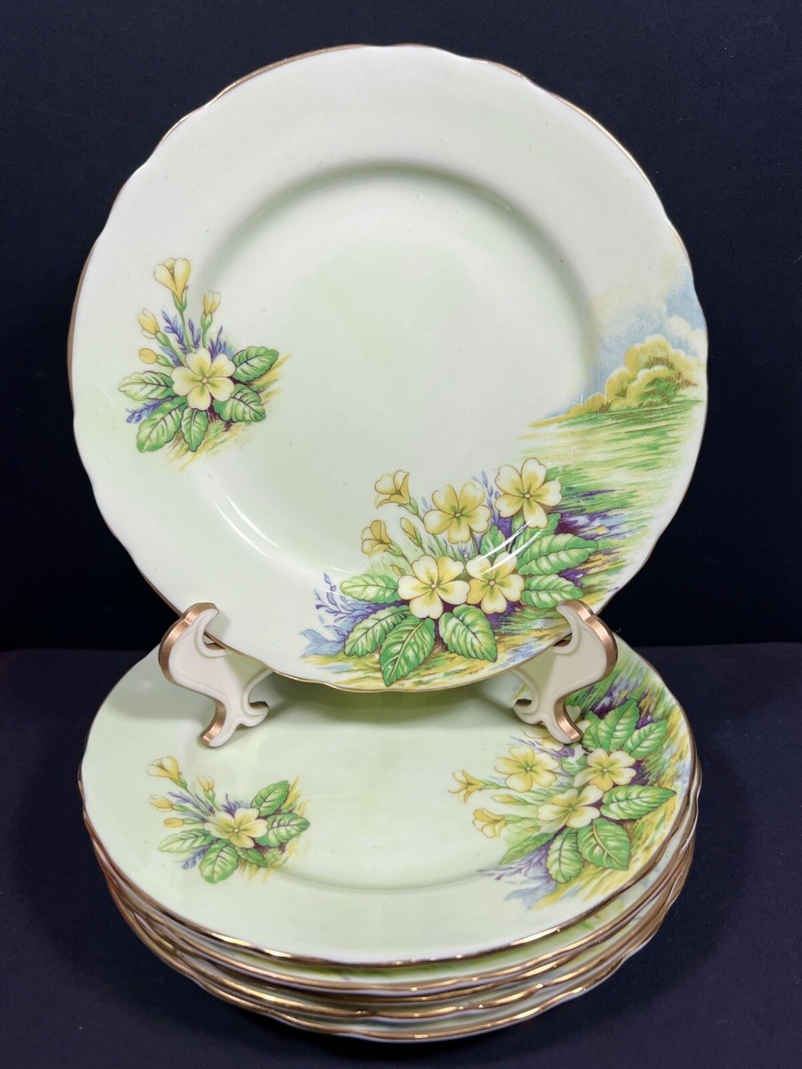Aynsley pc Set Bone China Bread Dessert Plates Green Yellow