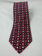 Brooks Brothers men's tie red, navy, cream checkers 100% silk made in USA