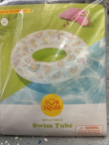 Sun Squad Inflatable Swim Tube Swim Pool Ages 9+ 31" D Pool Float New Rainbow