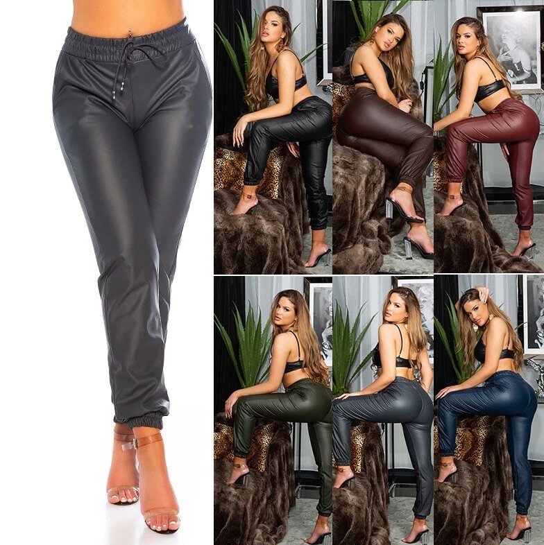 High Waist Leather Look Faux Leather Look Thermal Pants Joggers Joggers Milax Fashion