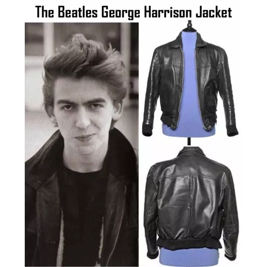 The Beatles George Harrison Black Bomber Leather Jacket | eBay