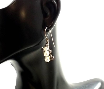 Shube Mfg. Sterling Silber & Süßwasserperlen Schneemann Ohrhänger 3,7 g