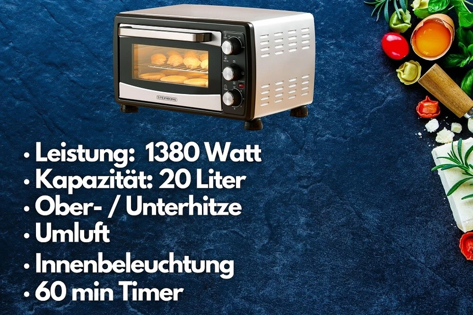 Minibackofen Pizza-Ofen 20 Liter 3in1 Backofen mit Umluft Minibackofen 1380 Watt - Bild 4 von 4