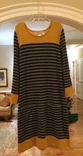 JESSICA H MEDIUM BLACK/GRAY/YELLOW STRIPED SWEATER DRESS