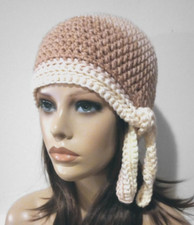handmade crochet womans biker hat skull beanie cancer chemo sepia brown new