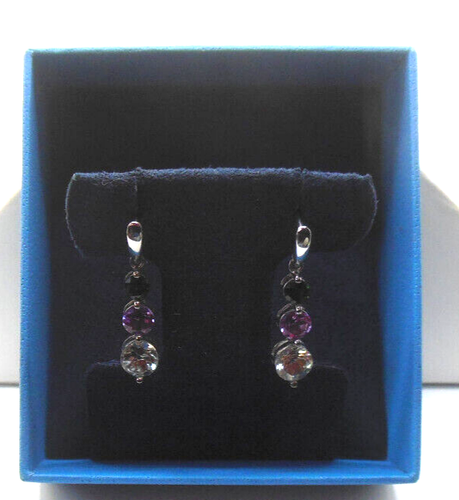 925 Signed Multi-Gemstone Pierced Earrings 1" Long - Picture 2 of 3
