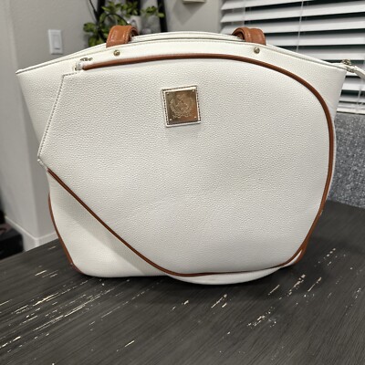 Court Couture Cassanova White Pebble Tennis Bag Faux Leather $329 Classy 