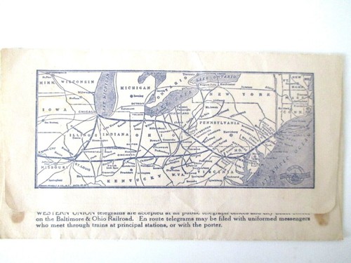 Baltimore/Ohio Railroad Ticket Envelope-WW 2 WWII -Route Map 1940s Vintage AZS - Picture 3 of 5