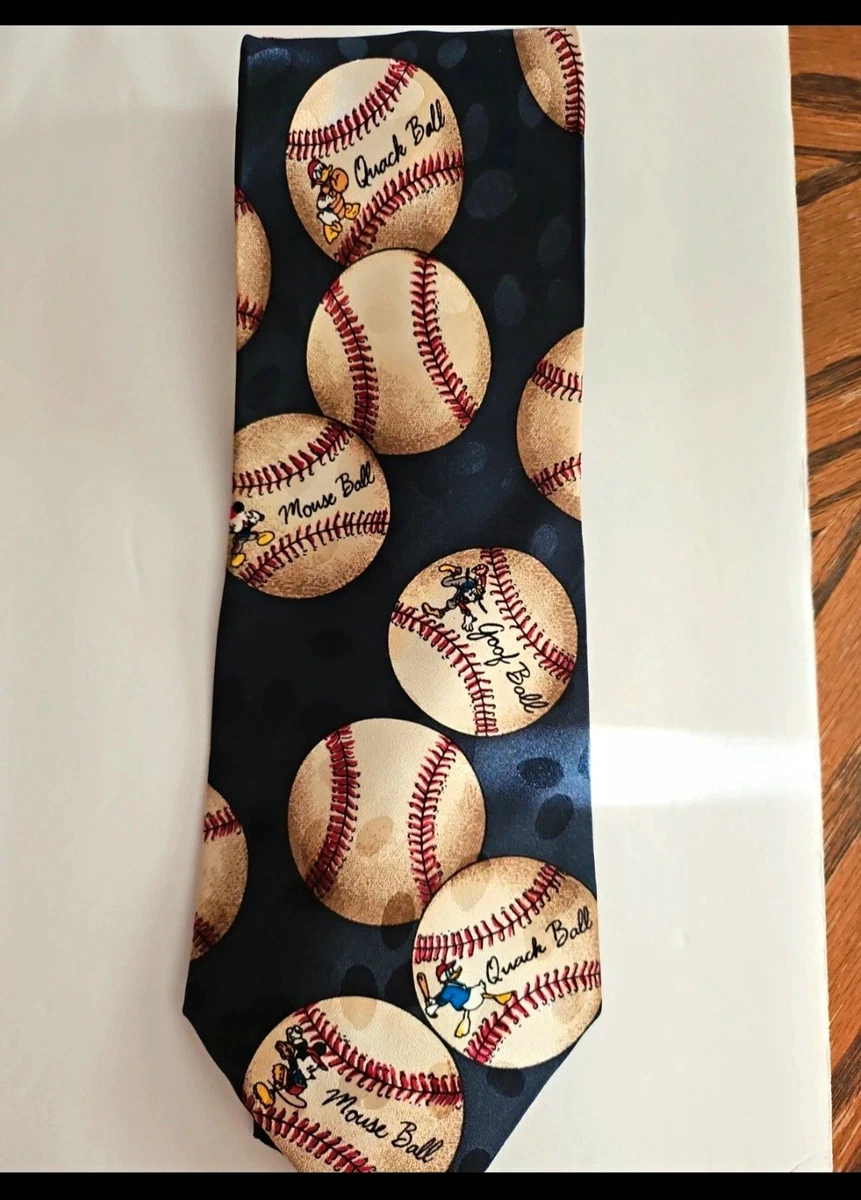 The Disney Store Silk Navy Disney Baseball Mickey Donald Goofy Men's Tie