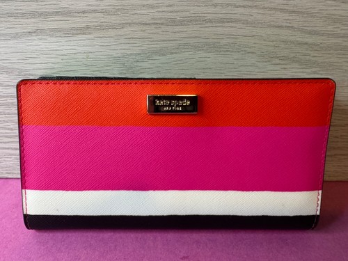 NWT Kate Spade Stacy Laurel Way Bonita Stripe Black Pink White Red Leather