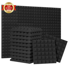 24 Pack Black 12 X 12 X 2 Inches Pyramid Designed Acoustic Foam Panels, Sound Pr