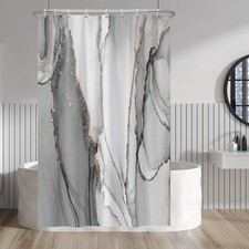 Gray Marble Shower Curtain Set Luxury Texture 48W x 72H Gray and Golden