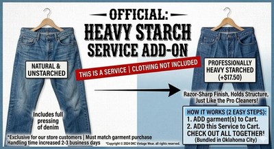 Premium Heavy Starch Service Add-On   For Garage Goods OK Jeans Only
