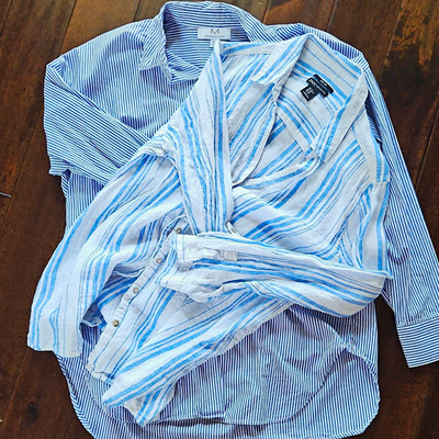Magaschoni Blue/White Striped 100% Cotton/ JNY Blue/white 100% Linen  XL