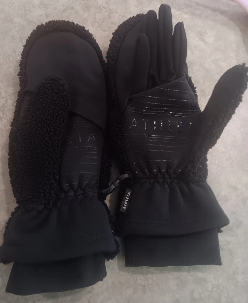 Athleta Small Convertible Softshell & Faux Fur Running Mittens to Gloves