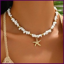 Fashionable Natural Seashell Beaded Necklace Shell Pendant Ocean Inspired.