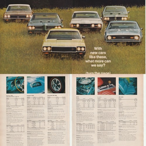 VTG 1967 (6)Muscle Cars Orig 4-Page 2-Sided PRINT AD GTO Chevy SS 42x28cm R&T 12