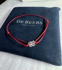 De Beers Lotus Flower Diamond Bracelet Red Cord White Gold RRP £850 New