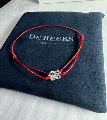 De Beers Lotus Flower Diamond Bracelet Red Cord White Gold RRP £850 New