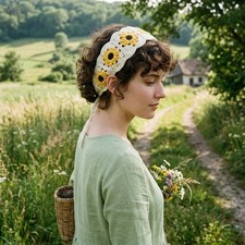 Handwoven Daisy Hairband Crochet Knit Headband for Women Girls
