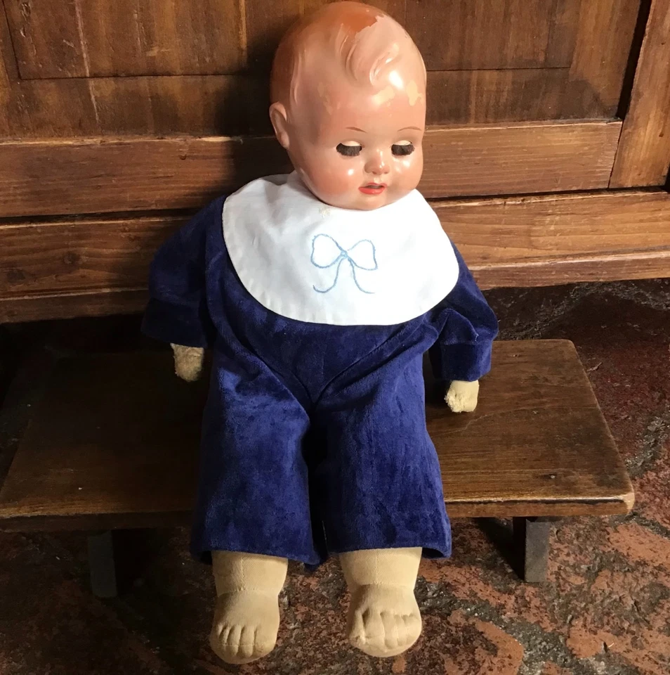 Bambolotto celluloide, Cellba, Germany. Anni 50, corpo in pezza imbottito. - Immagine 2 di 4