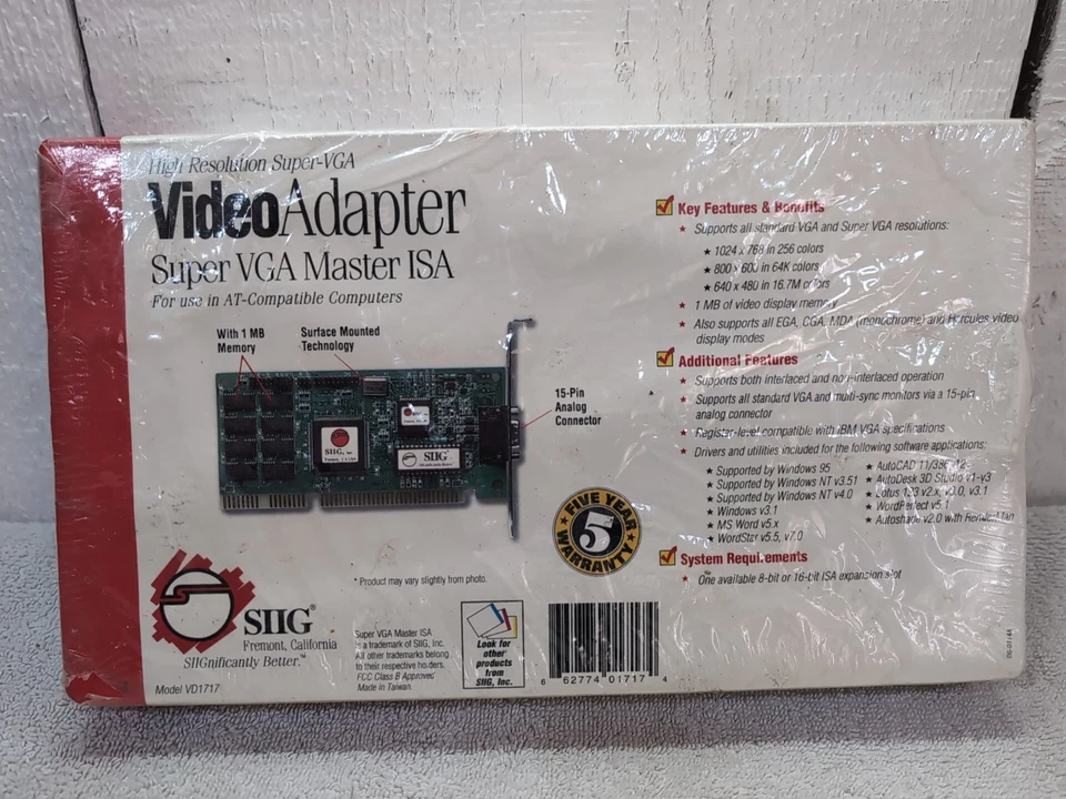 NEW SIIG VDV1717 Video Adapter Super VGA Master ISA AT Compatible 16m SEALED - Image 2 of 4