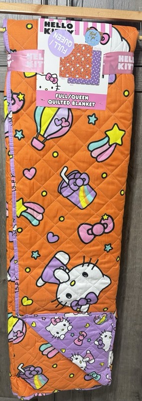 New Hello Kitty Frolicking Fun Orange Quilt Quilted Full/Queen Blanket On Hanger