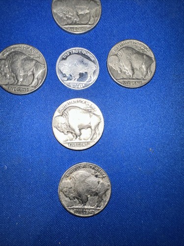 Buffalo Nickels 5 Coin Lot With Dates & 1 Buffalo 1/10 Of Troy Ounce Silver .999 - Bild 6 von 9