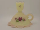 Vintage FENTON Custard Satin Glass Fairy Light Candle Holder Hand Painted Signed