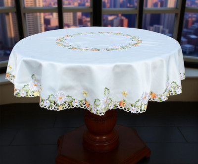 Ivory Floral Embroidered Cutwork Tablecloth by Decorating Touch 72'' Round
