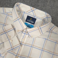 Stafford Dress Shirt Mens XL 17-17.5/32-33 White Windowpane Regular Fit Cool Max