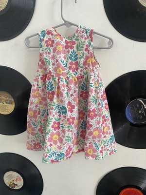 Girls Floral Cotton Sundress Sleeveless Knee Length Ruffle White Pink