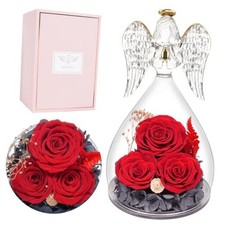 Preserved Flower Angel Rose Gifts for Women, Angel Figurines with Three 3-red