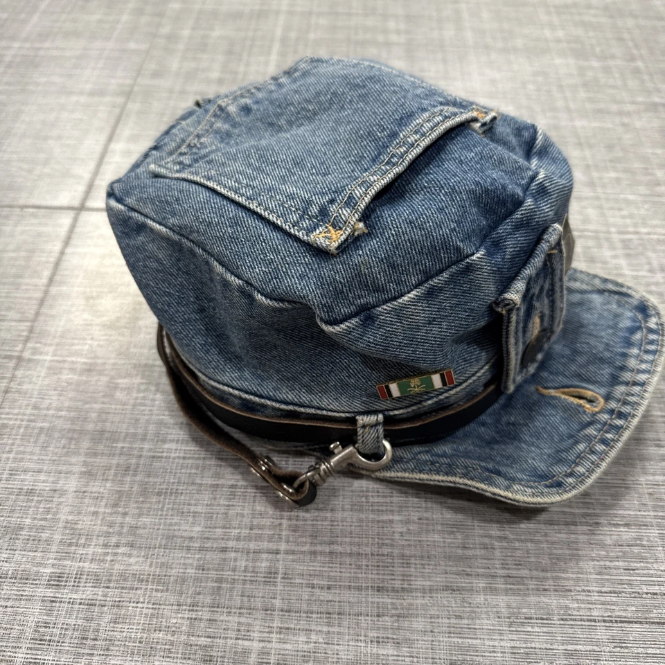De colección. Gorra Robo Denim Motociclista Sombrero Azul Ajustable Talla L Detalle Cinturón Les Industries Foto 3 de 4