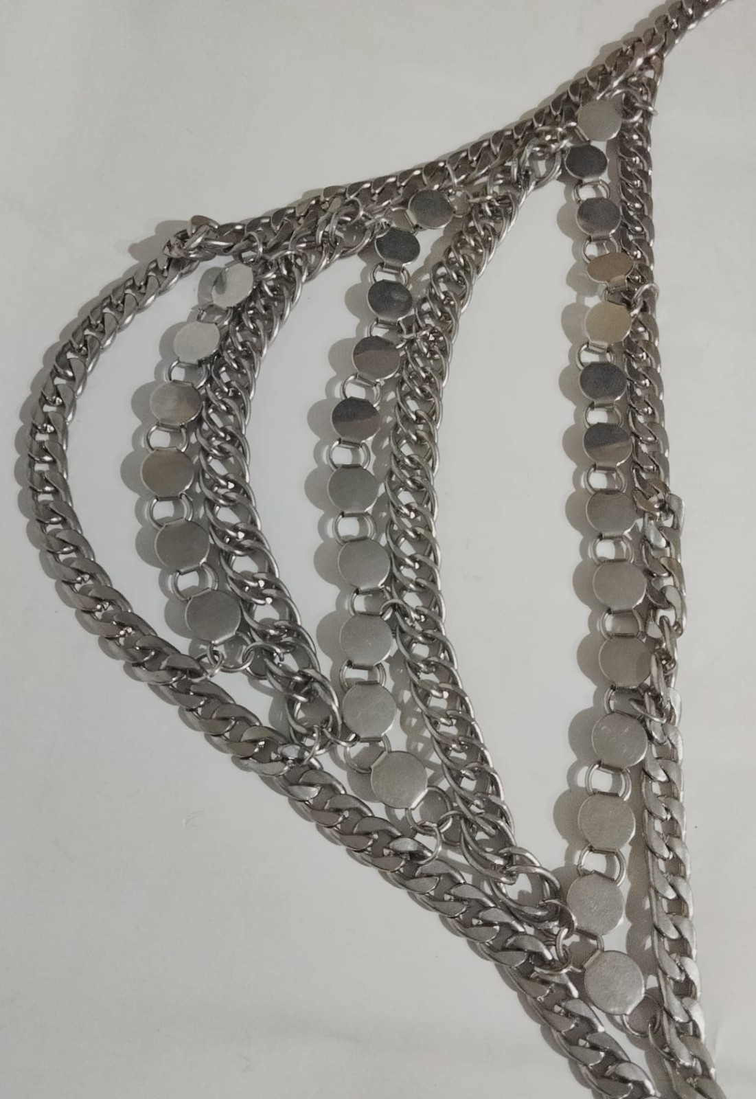 Chunky Silver Multi Layer Curb Chain Necklace Bol… - image 11