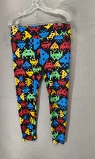 LuLaRoe Leggings Womens Tall & Curvy Black Space Invaders Print Stretch Pants