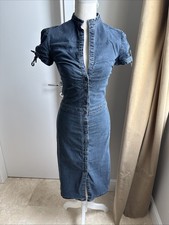 MNG Mango Jeans Dark Denim Stretch Fitted Puff Sleeve VTG Dress EU Small  US 4