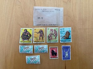 Vintage Monkey/Ape Postage Stamps-9; Republique De Guinee, Ruanda, Cameroun