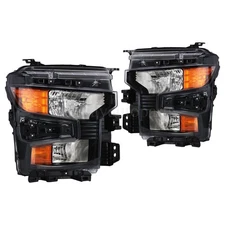 Pair Halogen Headlights Headlamps Black For 2022-2024 Chevy Silverado 1500 LH+RH