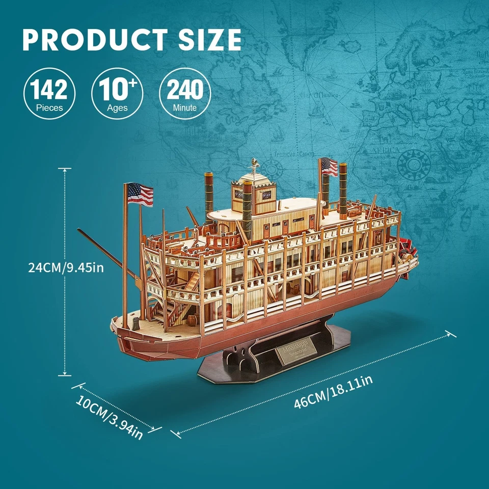 3D Puzzle Vessel Ship Models Toys Building Kits Mississippi Steamboat Gifts - Image 4 of 4