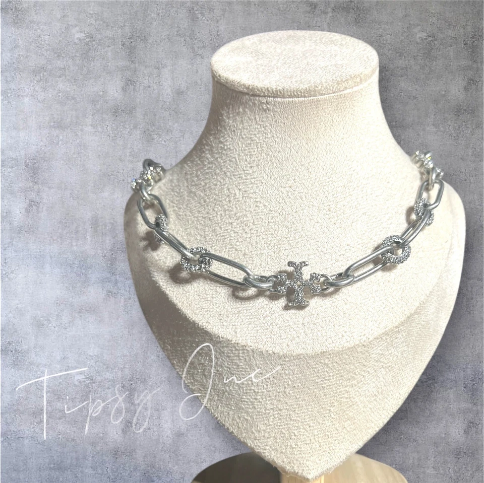 NUEVO Collar Grueso Tory Burch Plata y Pavé Roxanne Foto 2 de 4