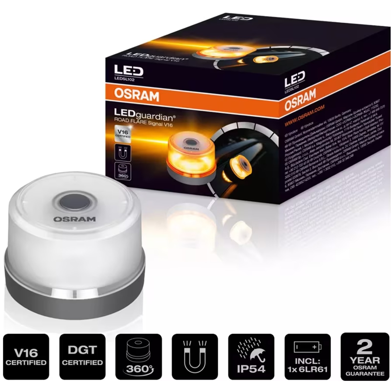 Osram Road Flare Signal V16 LED Guardian - DGT 3.0 Certified Mandatory in Spain