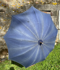 Faded Indigo Cotton Antique French Bergere Parasol Shepherds Umbrella c1920s