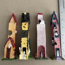 Vintage Halloween Haunted House Tower Figurines Resin Ghost Pumpkin Set 4