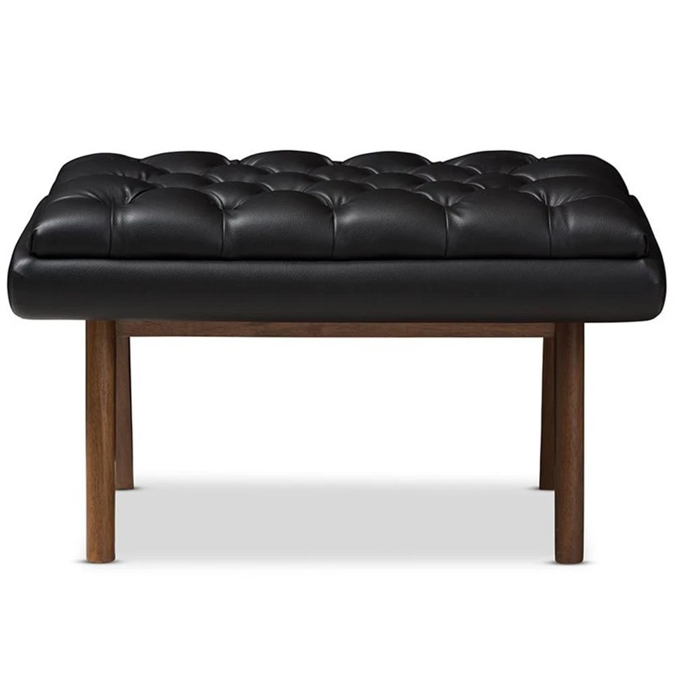 Baxton Studio Annetha Faux Leather Ottoman in Black and Walnut - Image 3 of 4