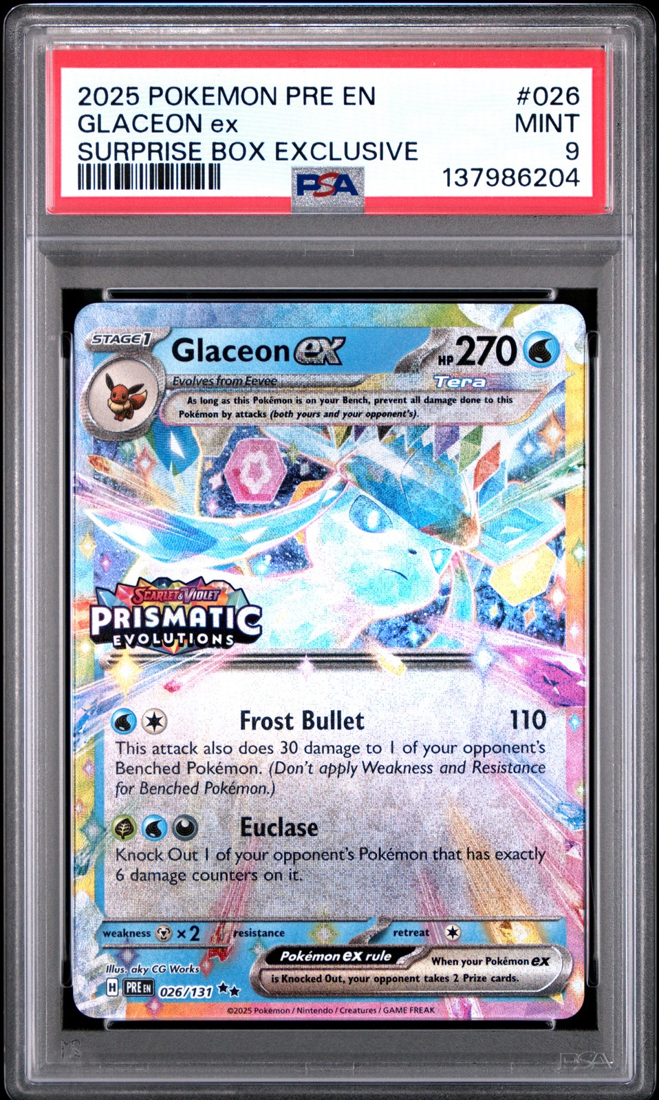 2025 POKEMON PRE EN-PRISMATIC EVOLUTIONS SURPRISE BOX EXCLUSIVE GLACEON EX PSA 9