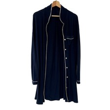 Stars above vintage style button down navy robe white trim women's XL modal