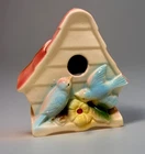 Vintage MCM Shawnee Ceramic Birdhouse Wall Pocket Vase W/Two Bluebirds